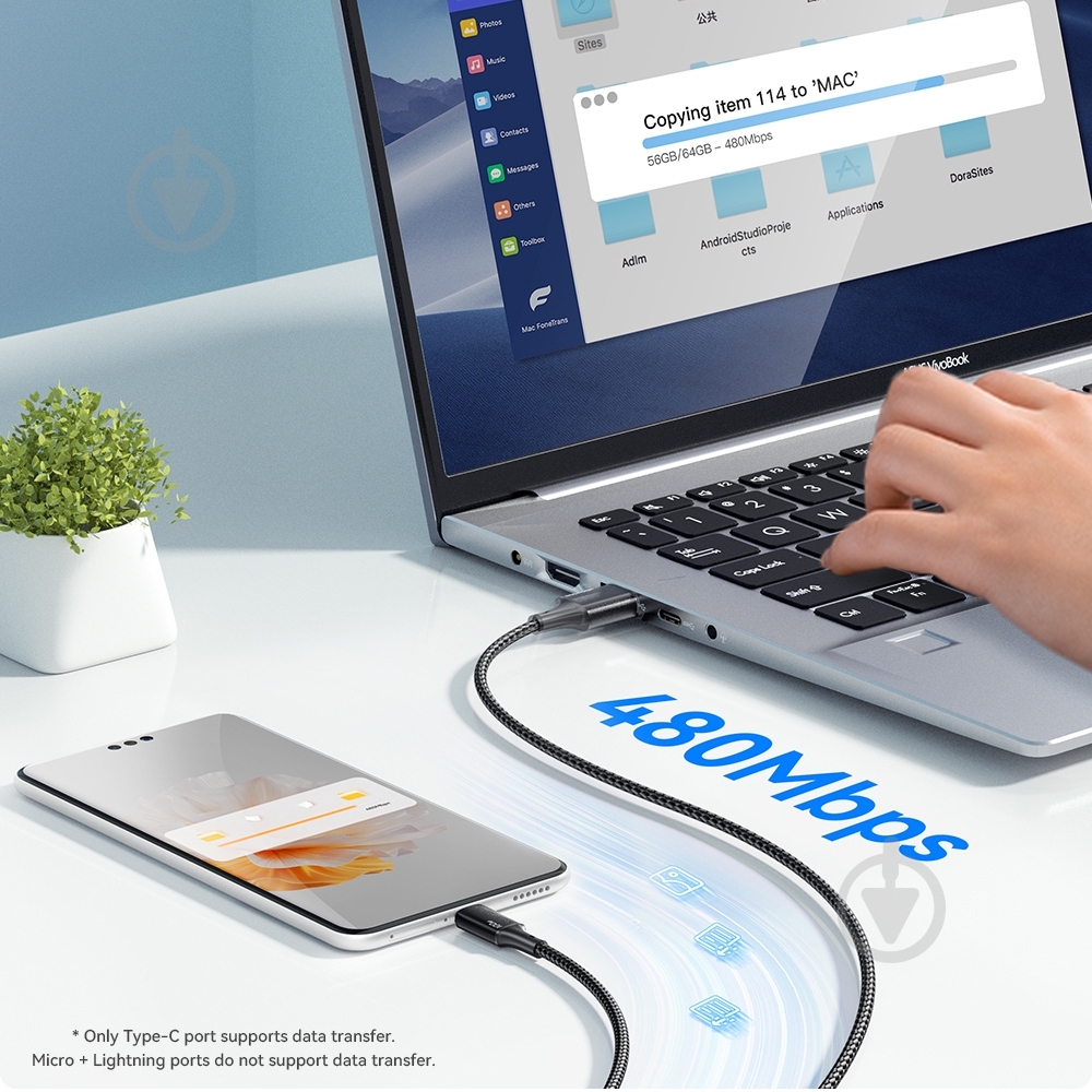 Дата-кабель Essager Simple 3 in 1 Micro+Type-c+Lightning 100W 1,2 м чорний (EXCMTL-JJ01-P) - фото 5 Дата-кабель Essager Simple 3 in 1 Micro+Type-c+Lightning 100W 1,2 м чорний (EXCMTL-JJ01-P) - фото 5