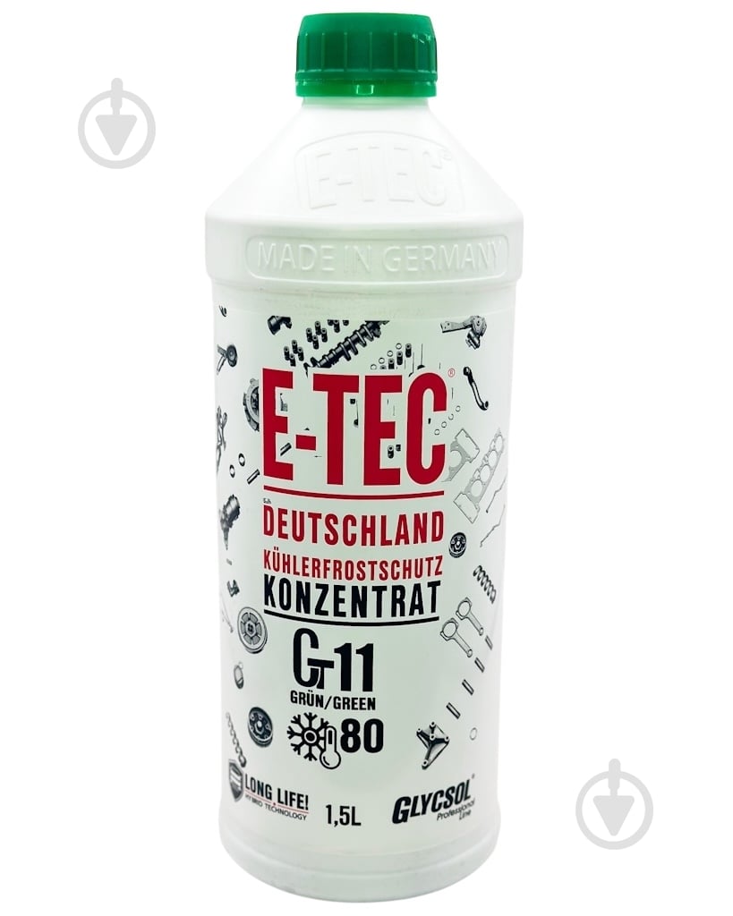 Антифриз E-TEC Gt11 Glycsol G11 концентрат 1,5 л зелений (44339) - фото 1 Антифриз E-TEC Gt11 Glycsol G11 концентрат 1,5 л зелений (44339) - фото 1