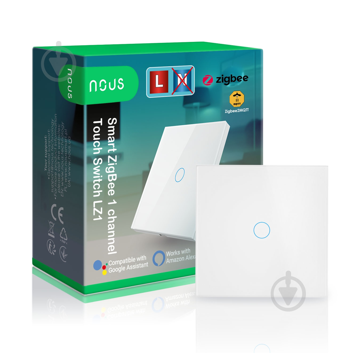 Умный выключатель Nous LZ1 (ZigBee) белый - фото 1