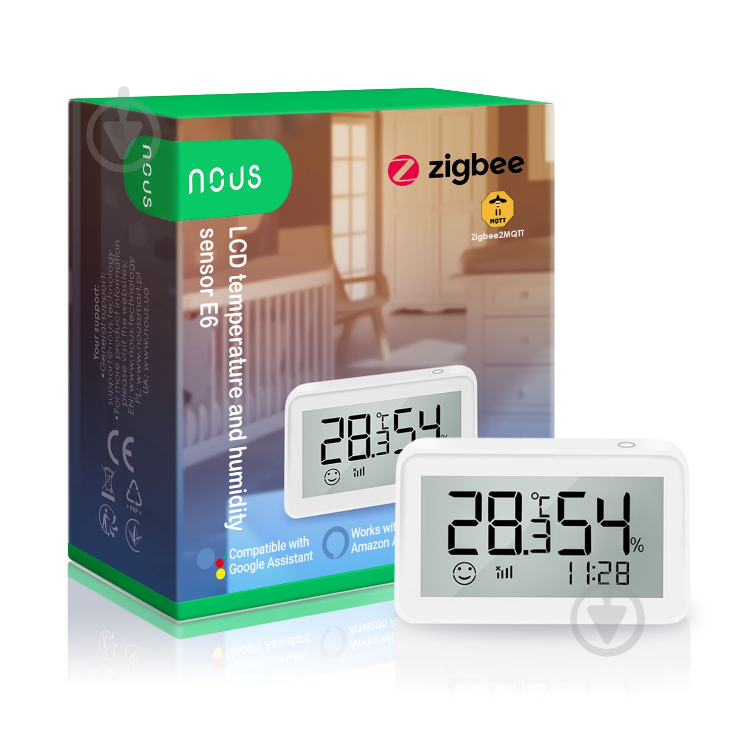 Умный датчик влажности и температуры Nous E6 (ZigBee) белый - фото 1 Умный датчик влажности и температуры Nous E6 (ZigBee) белый - фото 1