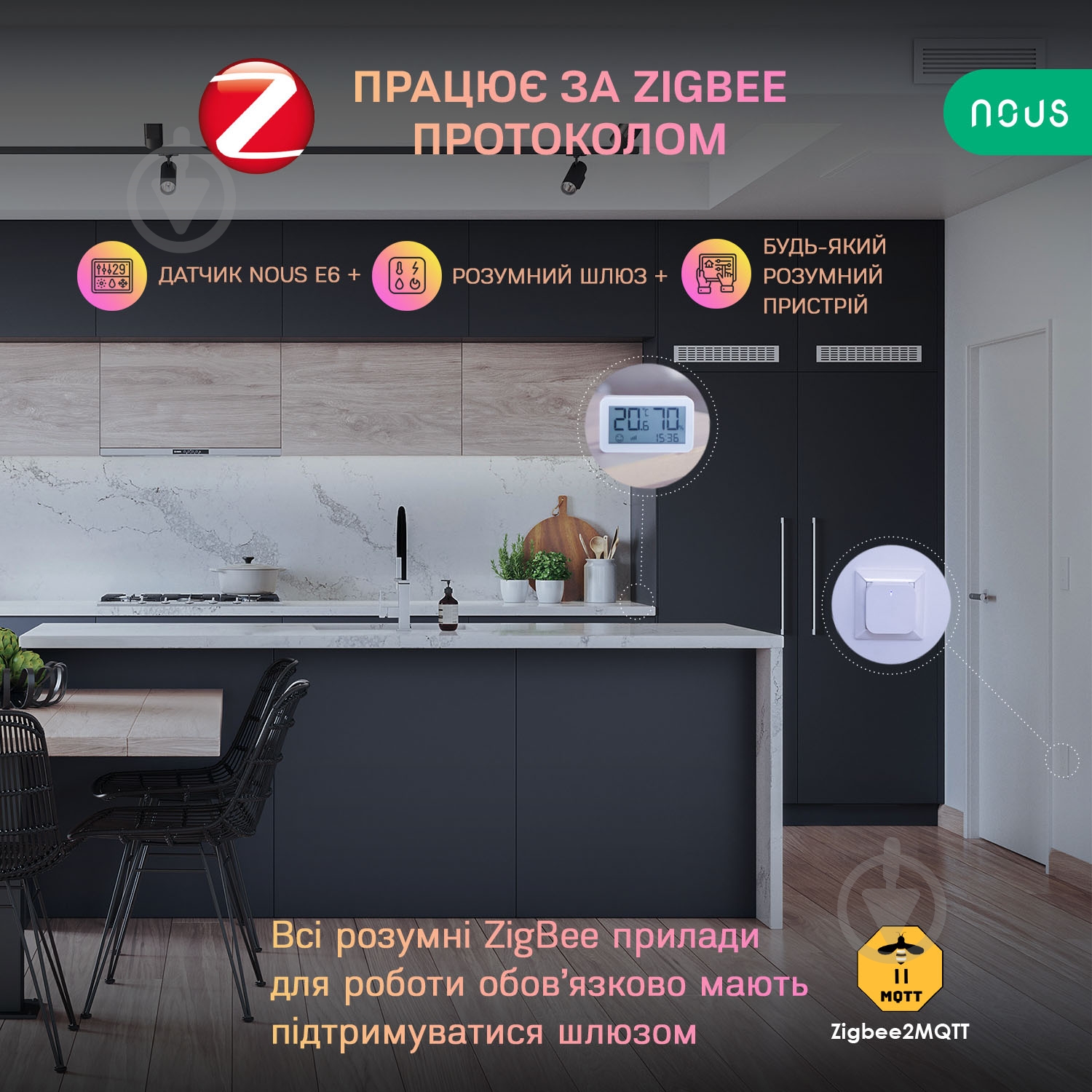 Умный датчик влажности и температуры Nous E6 (ZigBee) белый - фото 3 Умный датчик влажности и температуры Nous E6 (ZigBee) белый - фото 3