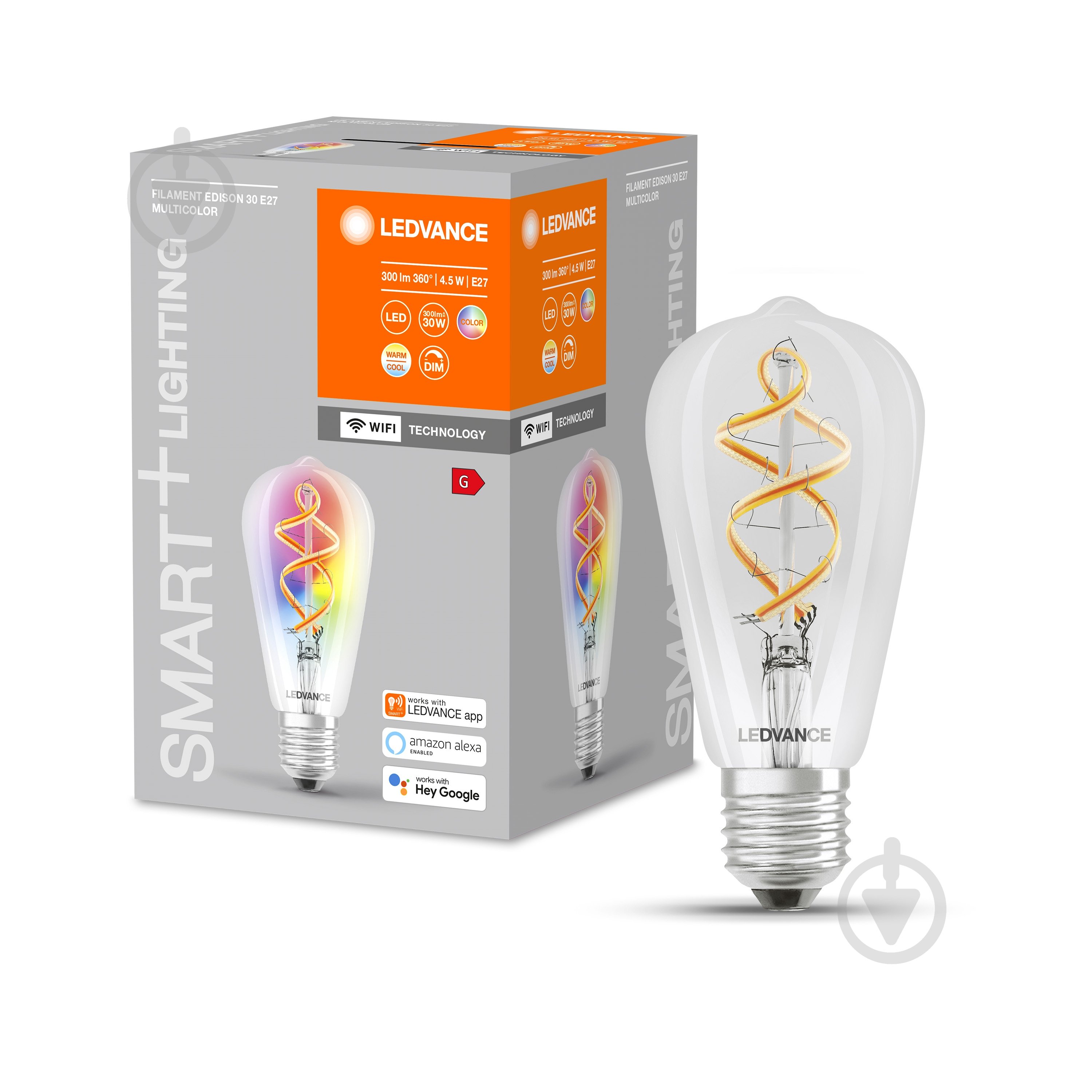 Розумна лампа Ledvance Vintage зміна кольорів ST64 4,5 Вт E27 2700 К 220 В прозора Smart ST64 RGB FIL - фото 1