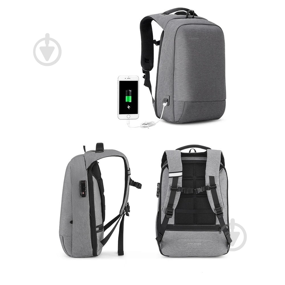 Рюкзак для ноутбука Kingsons Laptop backpack 13.3" light grey (KS3149W-D13L) - фото 5