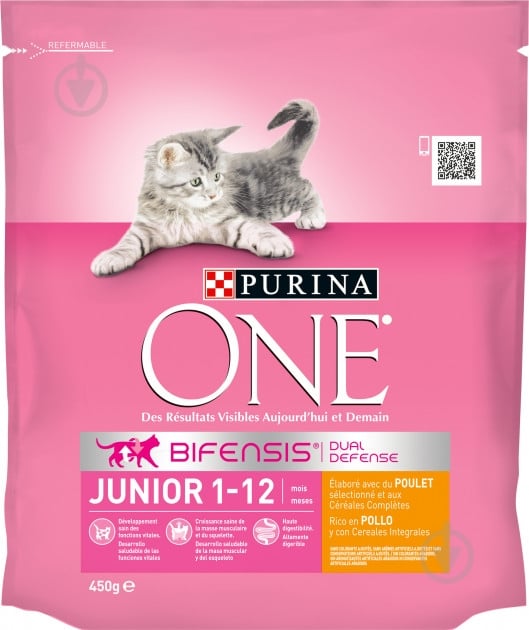 Корм сухой для котов ONE by Purina Junior Bifensis с курицей 450 г - фото 1