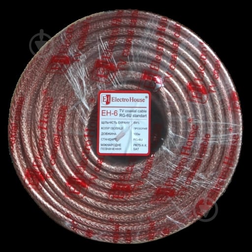Кабель телевизионный ElectroHouse RG-6U 1x1,02 EH-6 медная сталь CCS - фото 1 Кабель телевизионный ElectroHouse RG-6U 1x1,02 EH-6 медная сталь CCS - фото 1