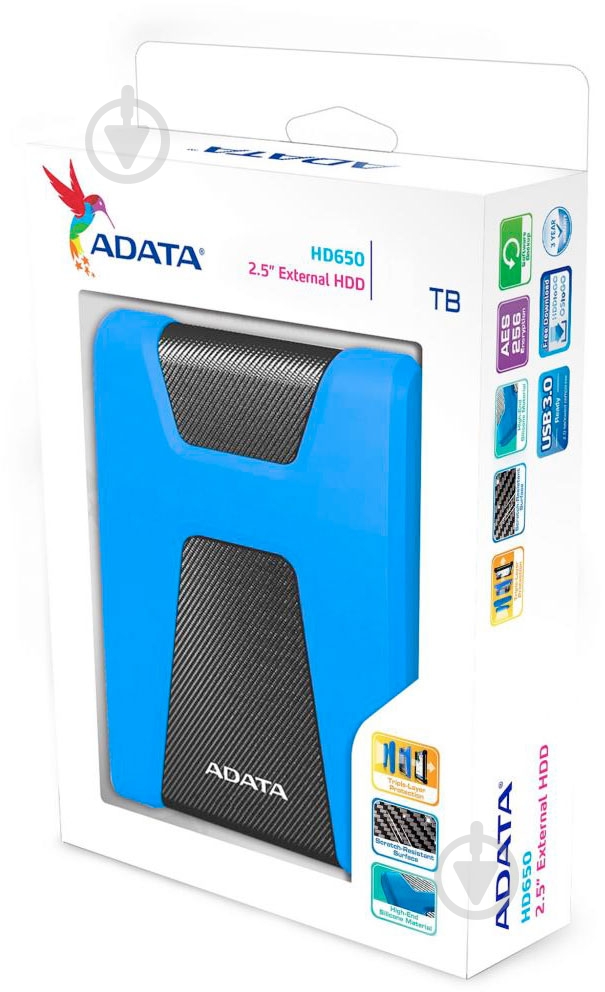 Зовнішній жорсткий диск ADATA HD650 1 ТБ 2,5" USB 3.1 (AHD650-1TU31-CBL) blue - фото 5 Зовнішній жорсткий диск ADATA HD650 1 ТБ 2,5" USB 3.1 (AHD650-1TU31-CBL) blue - фото 5