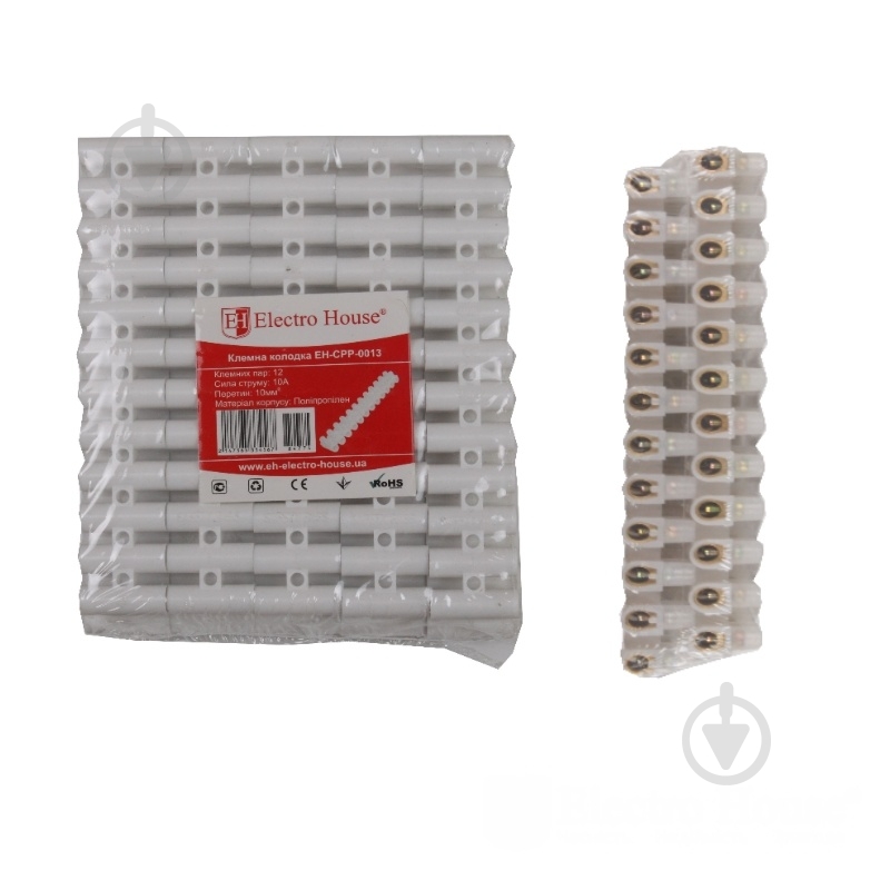 Колодка клеммная ElectroHouse 10A-10mm2 EH-CPP-0013 белый - фото 1
