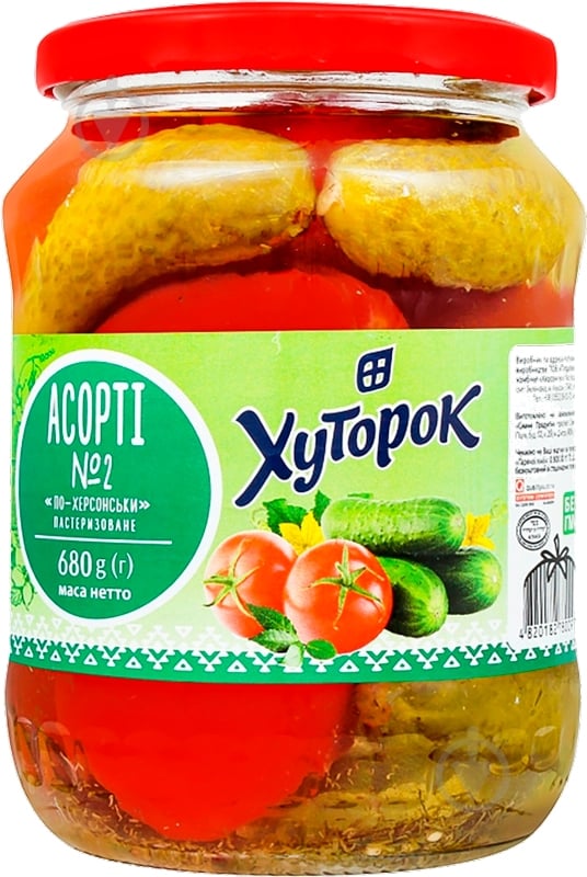 Ассорти овощное Хуторок №2 огурцы томаты 680 г 4820182780097 - фото 1