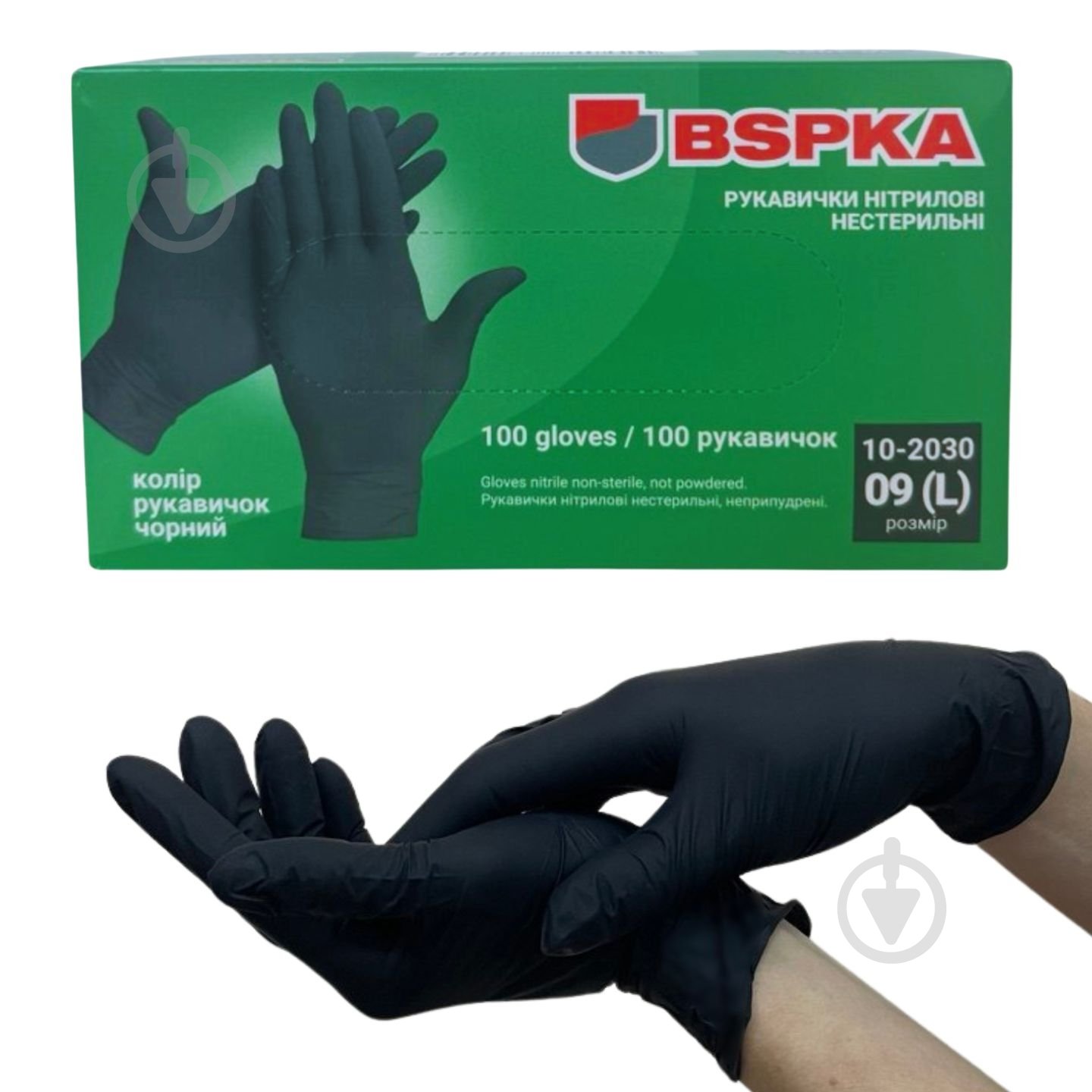 Рукавички медичні BSPKA нітрилові, чорні р.L 100 шт./уп. - фото 1