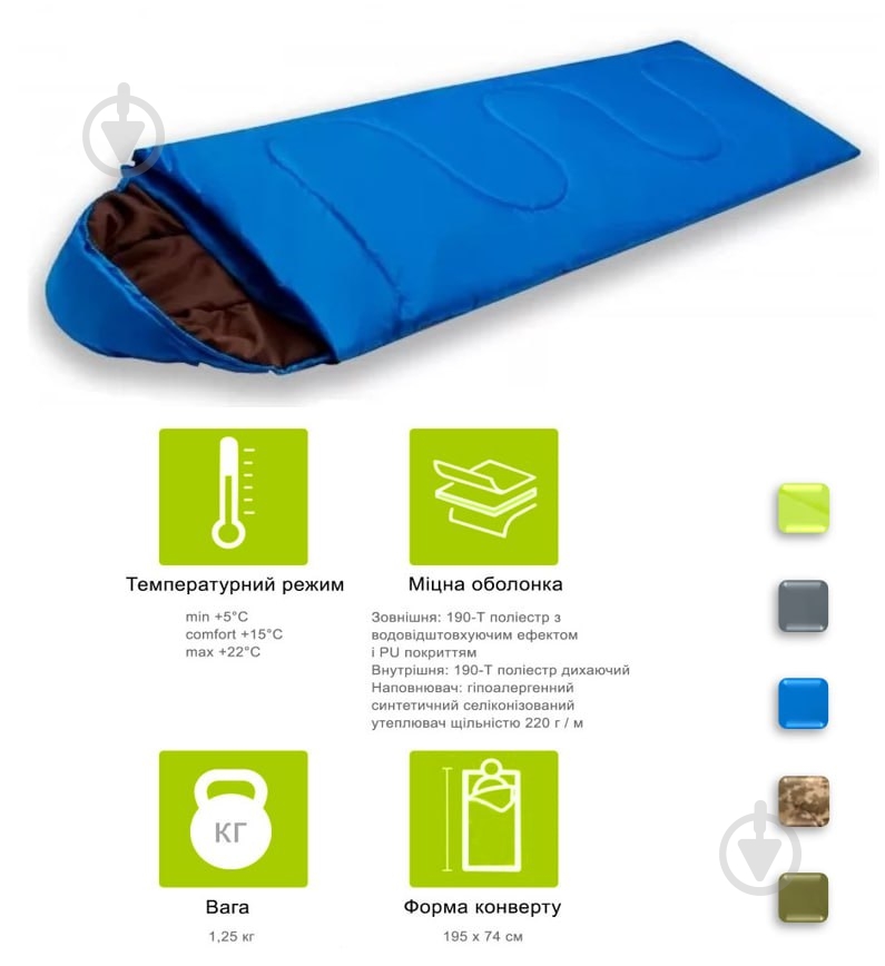 Спальний мішок GF Champion з капюшоном Humble (min +5 ° C / комфорт +15 ° C / max +22 ° C) блакитний - фото 3 Спальний мішок GF Champion з капюшоном Humble (min +5 ° C / комфорт +15 ° C / max +22 ° C) блакитний - фото 3