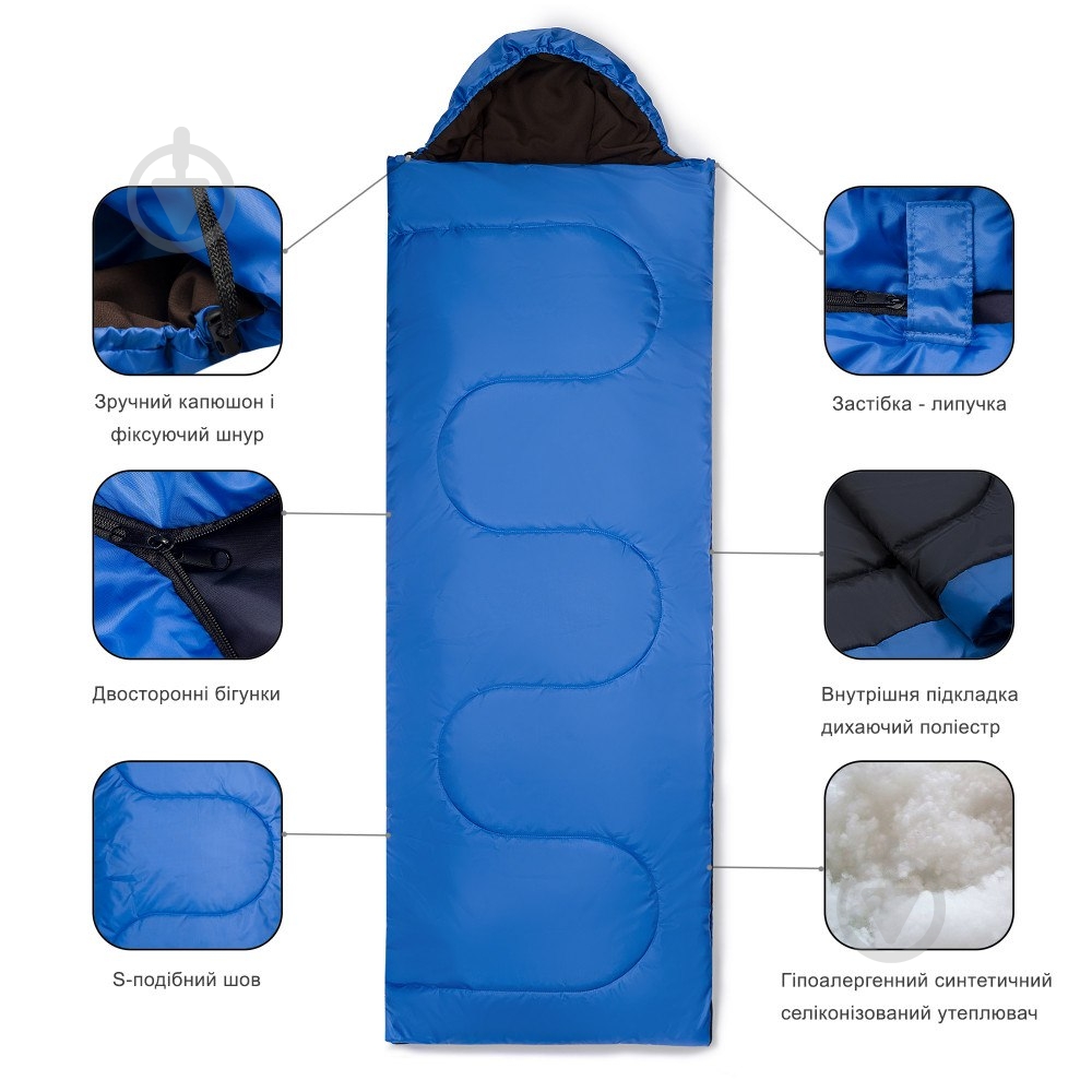 Спальний мішок GF Champion з капюшоном Humble (min +5 ° C / комфорт +15 ° C / max +22 ° C) блакитний - фото 2 Спальний мішок GF Champion з капюшоном Humble (min +5 ° C / комфорт +15 ° C / max +22 ° C) блакитний - фото 2