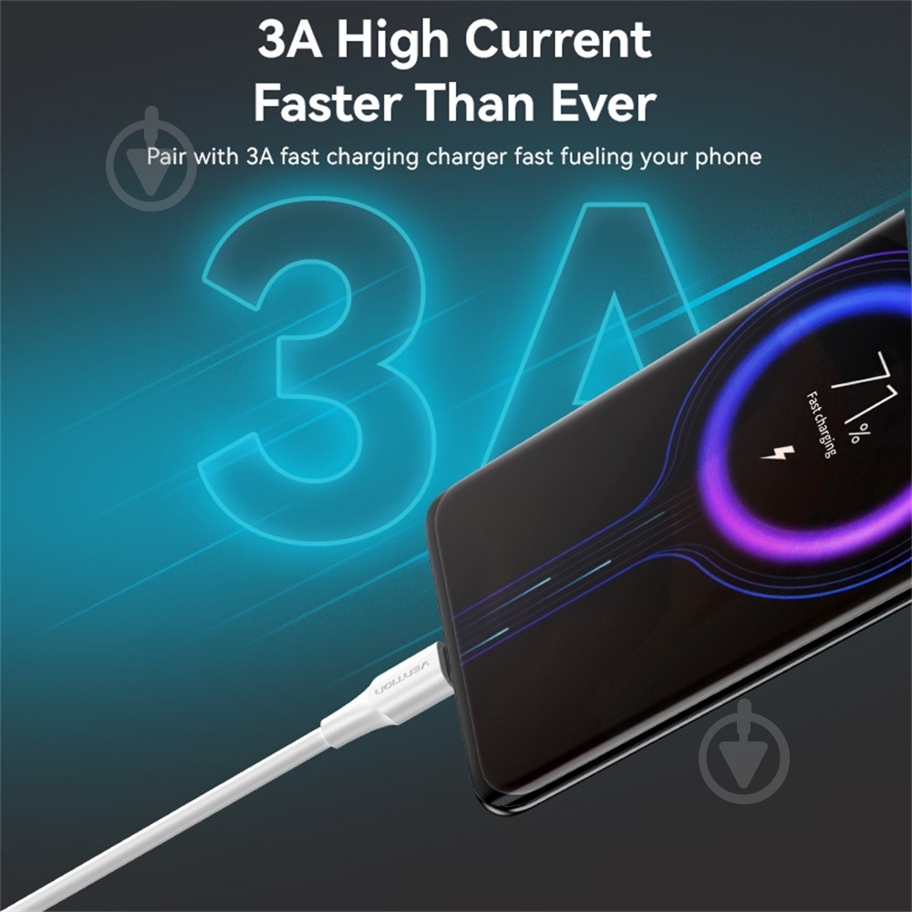 USB-кабель Vention USB 2.0 AM-Type-C M 18 Вт 1 м белый (CTHWF) - фото 5 USB-кабель Vention USB 2.0 AM-Type-C M 18 Вт 1 м белый (CTHWF) - фото 5