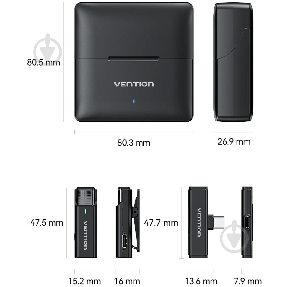 Мікрофон Vention USB-C 2-Pack Wireless Lavalier with Charging Case (NCAB0) - фото 3