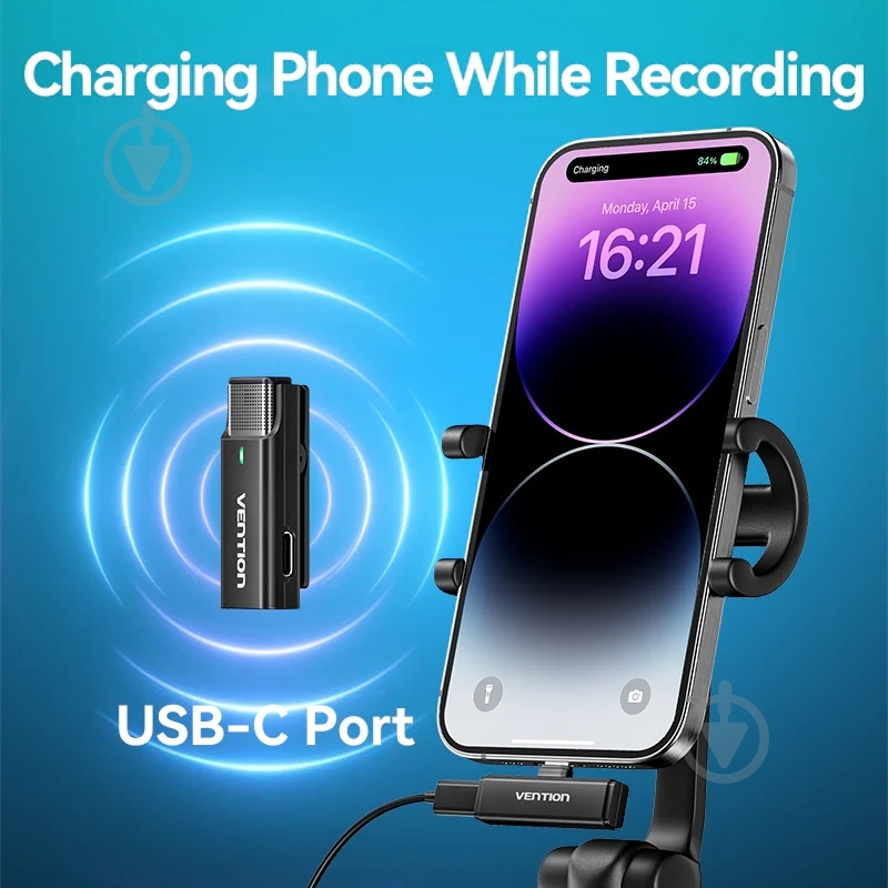 Мікрофон Vention USB-C 2-Pack Wireless Lavalier with Charging Case (NCAB0) - фото 9