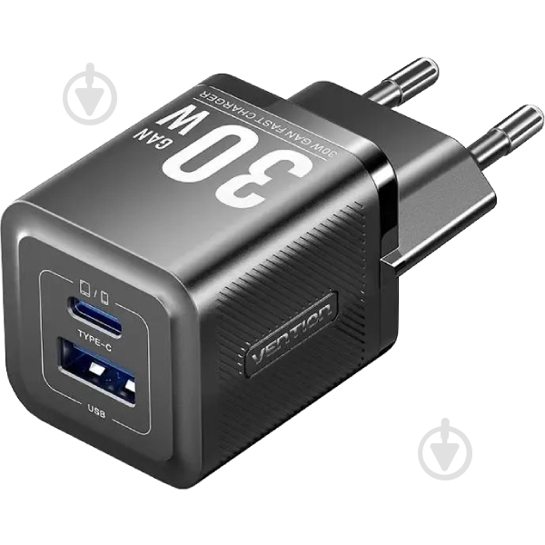 Зарядний пристрій Vention 2xUSB 30W (USB-A/USB-C) + USB-C cable М-М Black - фото 2 Зарядний пристрій Vention 2xUSB 30W (USB-A/USB-C) + USB-C cable М-М Black - фото 2