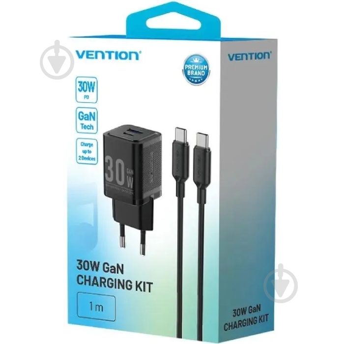 Зарядний пристрій Vention 2xUSB 30W (USB-A/USB-C) + USB-C cable М-М Black - фото 3 Зарядний пристрій Vention 2xUSB 30W (USB-A/USB-C) + USB-C cable М-М Black - фото 3