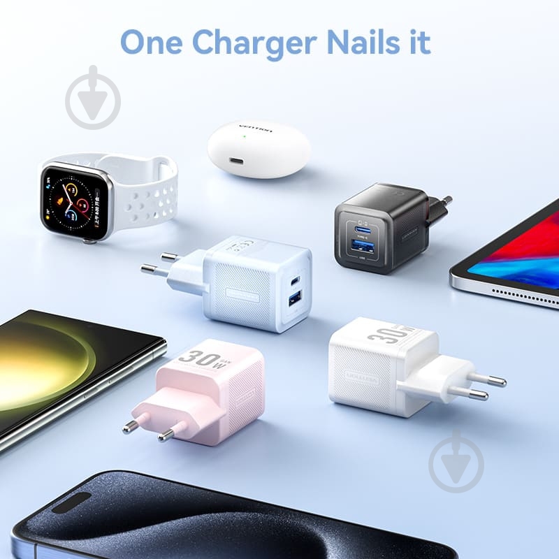 Зарядний пристрій Vention 2xUSB 30W (USB-A/USB-C) + USB-C cable М-М Black - фото 5 Зарядний пристрій Vention 2xUSB 30W (USB-A/USB-C) + USB-C cable М-М Black - фото 5