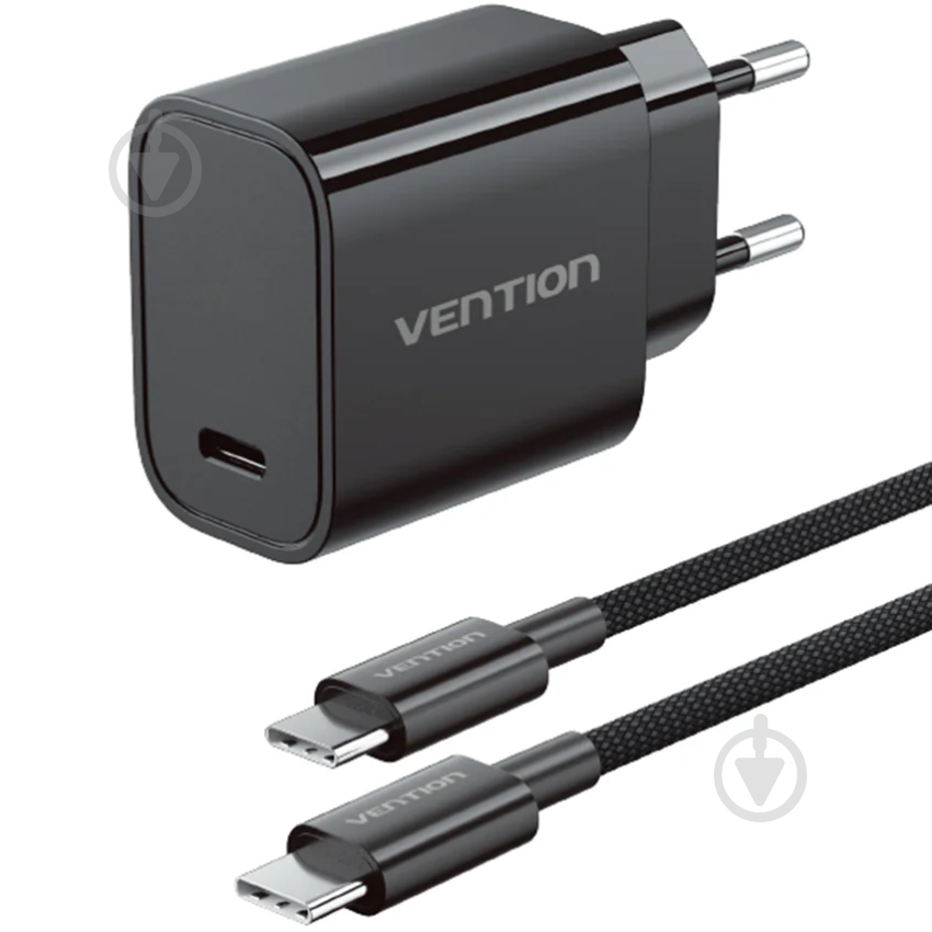 Зарядное устройство Vention 1xUSB-C 30W + USB-C cable М-М Black - фото 1 Зарядное устройство Vention 1xUSB-C 30W + USB-C cable М-М Black - фото 1