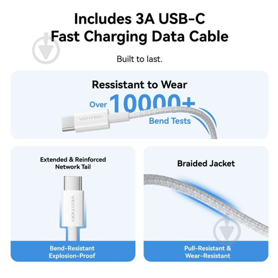 Зарядное устройство Vention 1xUSB-C 30W + USB-C cable М-М White - фото 4