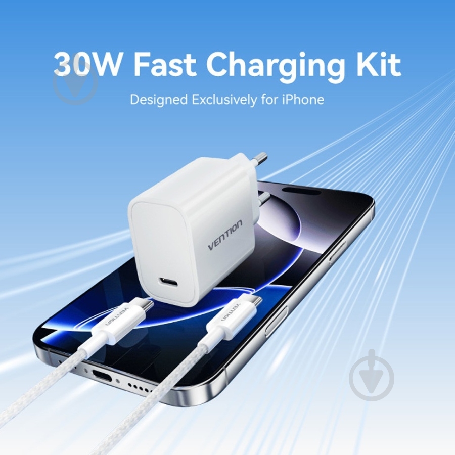 Зарядное устройство Vention 1xUSB-C 30W + USB-C cable М-М White - фото 6