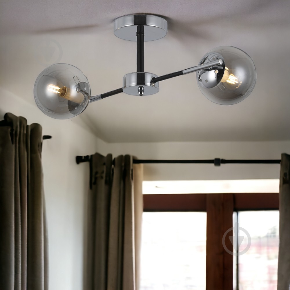 Люстра потолочная WunderLicht 2x40 Вт E14 черный хром OM8274-42 - фото 2