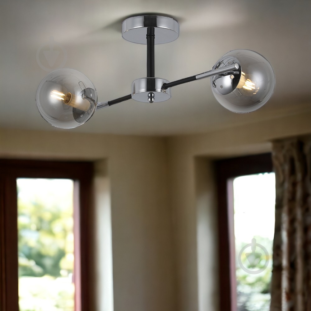Люстра потолочная WunderLicht 2x40 Вт E14 черный хром OM8274-42 - фото 3