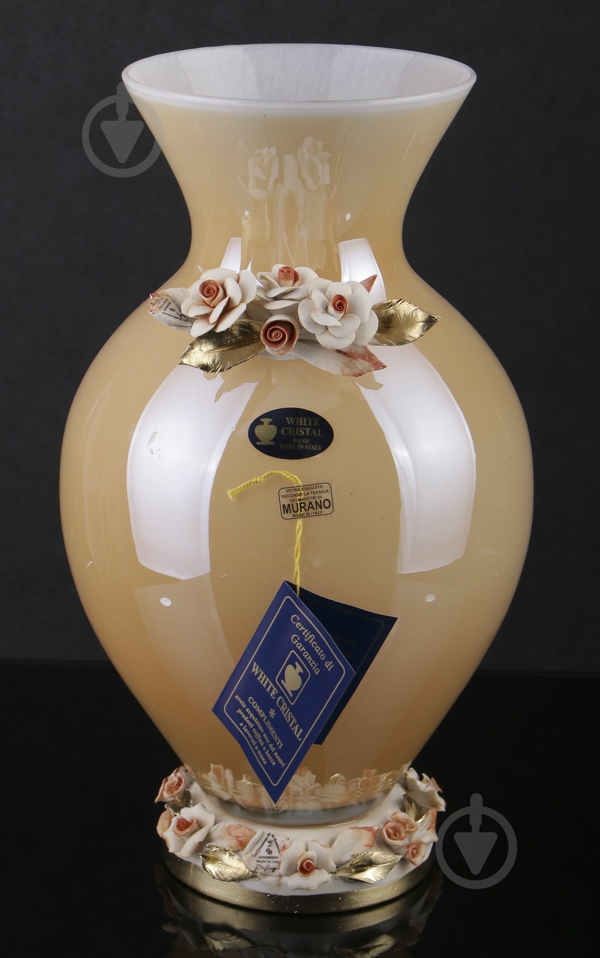 Ваза стеклянная White cristal ELENA 31,5 см 9,5 см медовая - фото 4