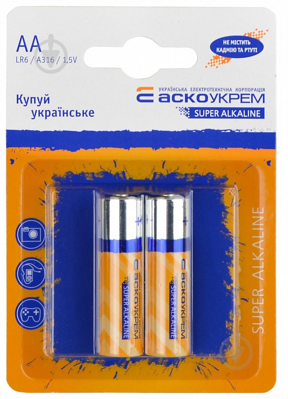 Батарейка АСКОУКРЕМ AA (пальчикові) 2 шт. (Аско.LR6.BL2) - фото 1