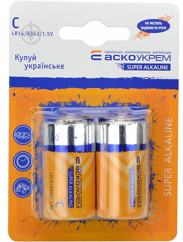 Батарейка АСКОУКРЕМ C (R14, 343) 2 шт. (Аско.LR14.BL2) - фото 1 Батарейка АСКОУКРЕМ C (R14, 343) 2 шт. (Аско.LR14.BL2) - фото 1