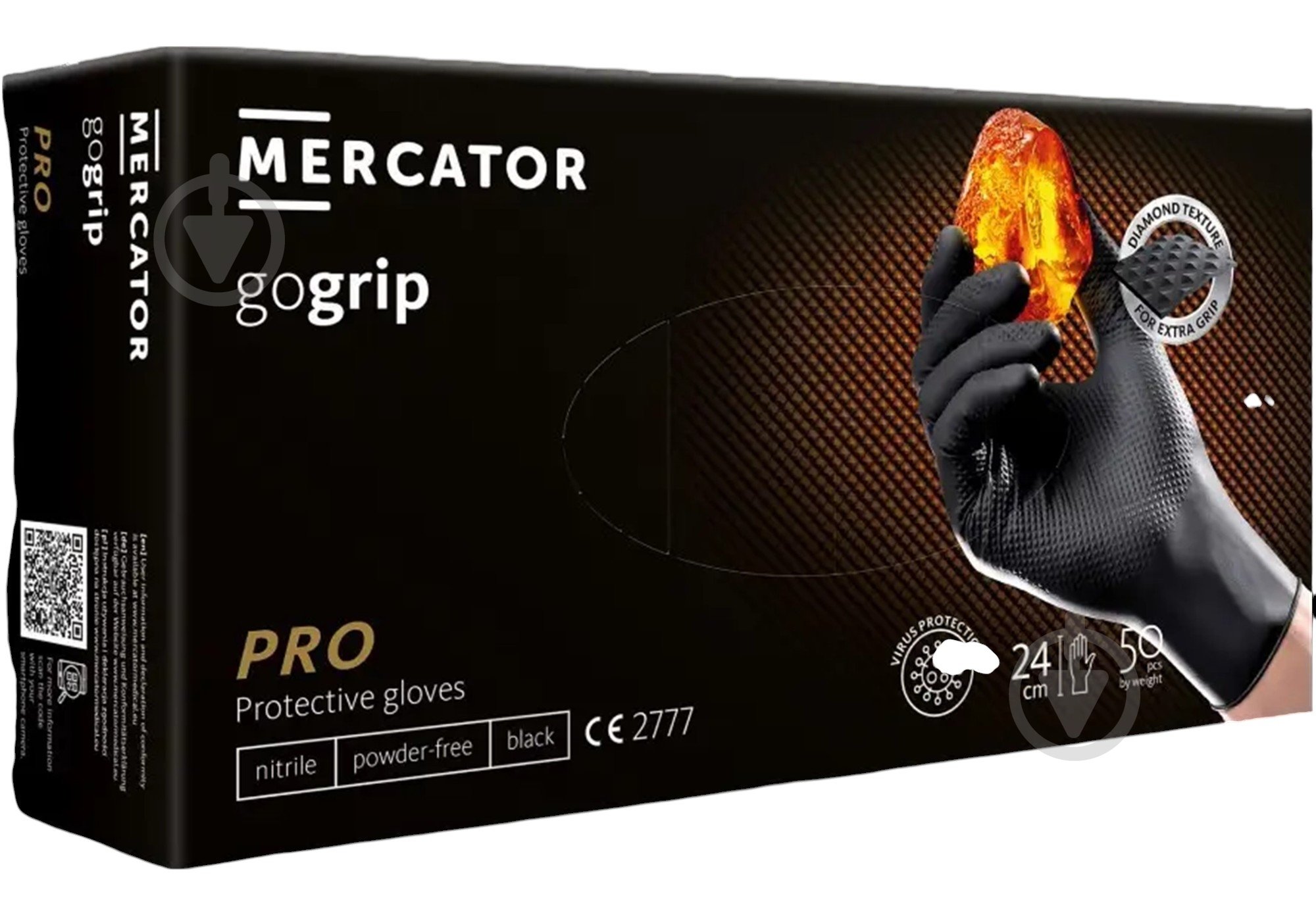 Перчатки одноразовые Mercator Medical Go Grip нитриловые черные р.L 50 шт./уп. - фото 1