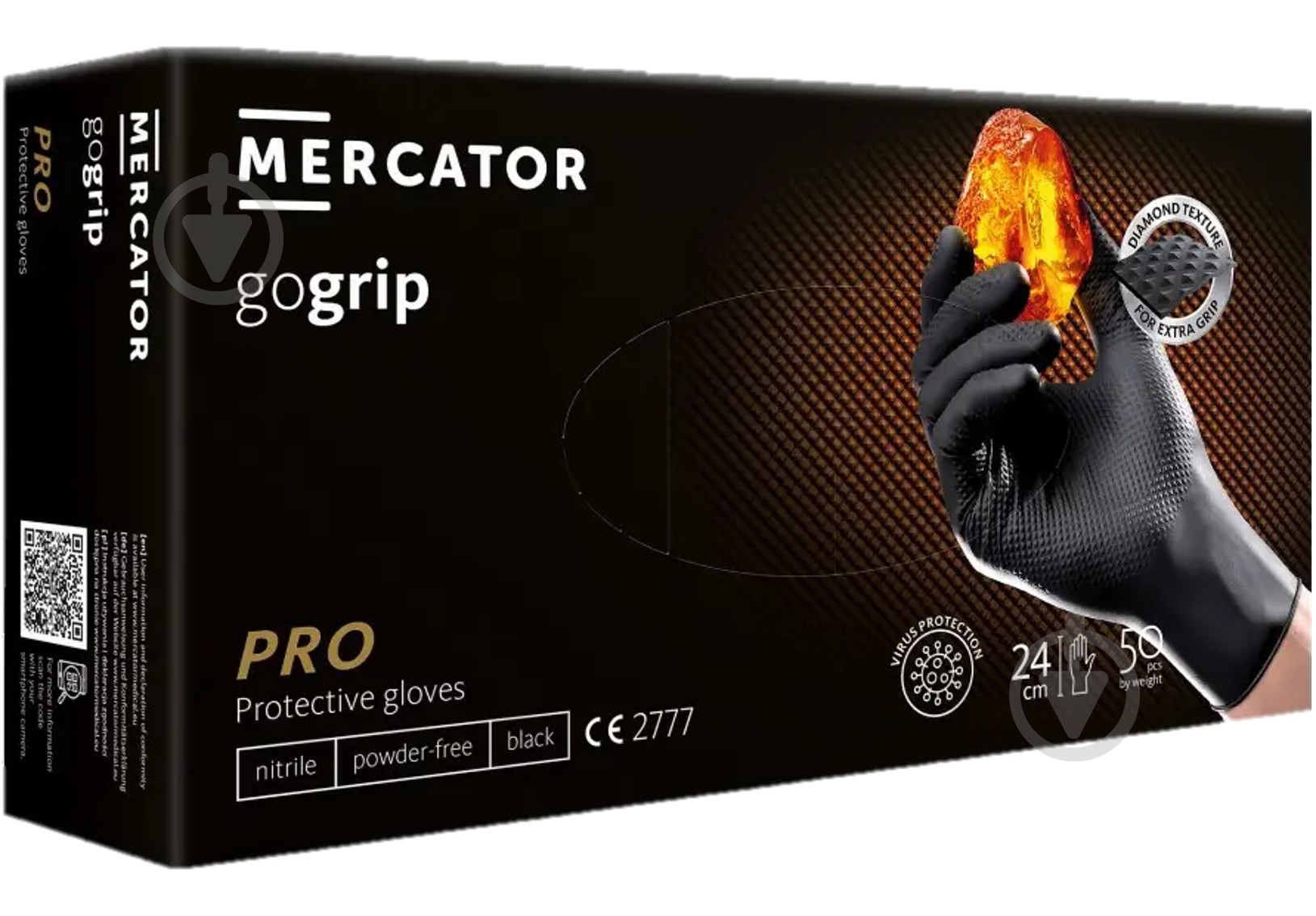 Перчатки одноразовые Mercator Medical Go Grip нитриловые черные р.M 50 шт./уп. - фото 1 Перчатки одноразовые Mercator Medical Go Grip нитриловые черные р.M 50 шт./уп. - фото 1