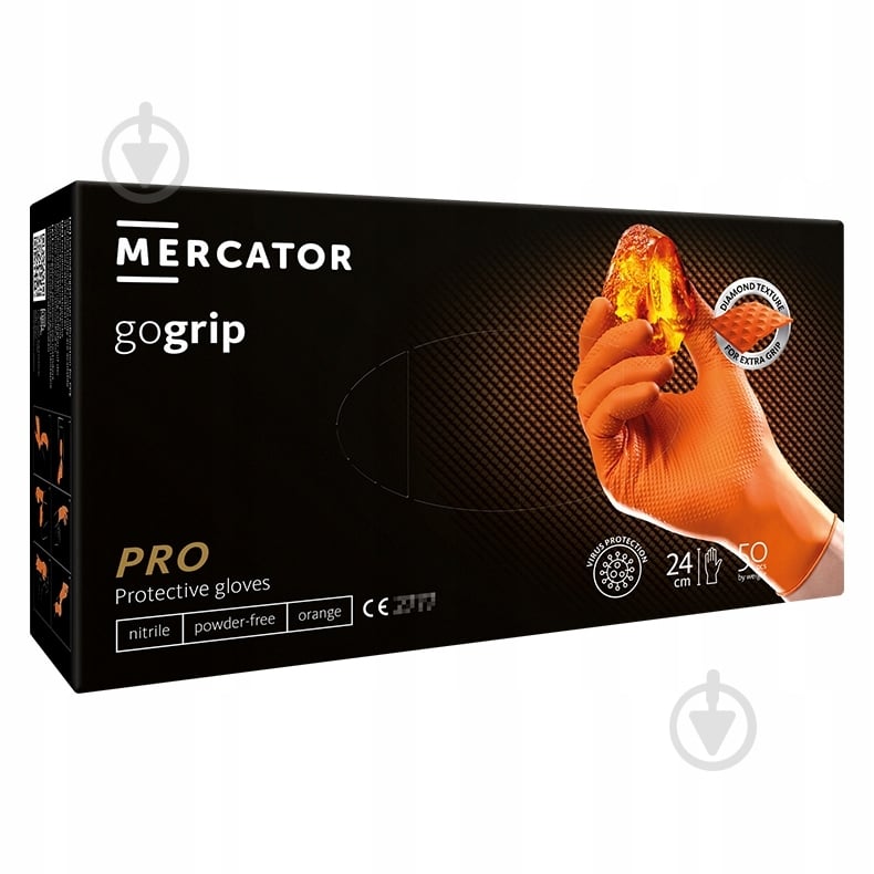 Перчатки одноразовые Mercator Medical Go Grip нитриловые оранжевые р.L 50 шт./уп. - фото 1