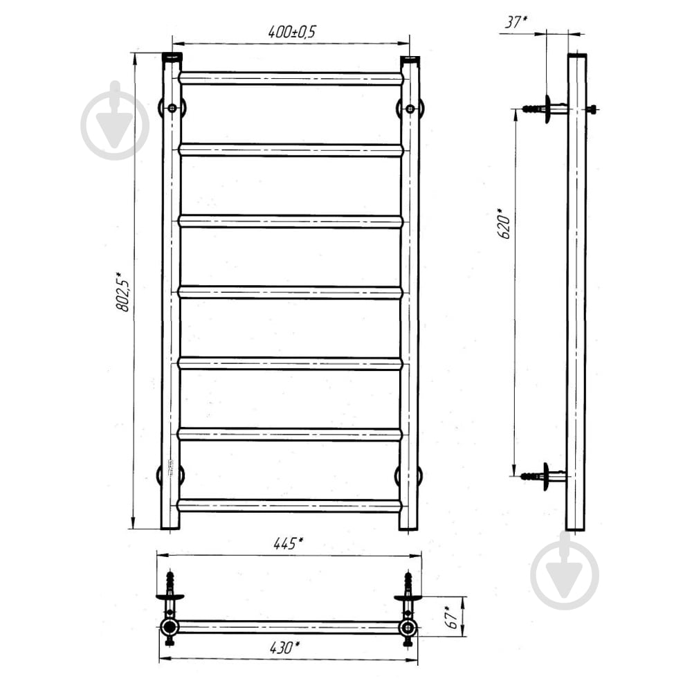 Полотенцесушитель водяной Evro-Termo Лайн П7 400х800 - фото 6