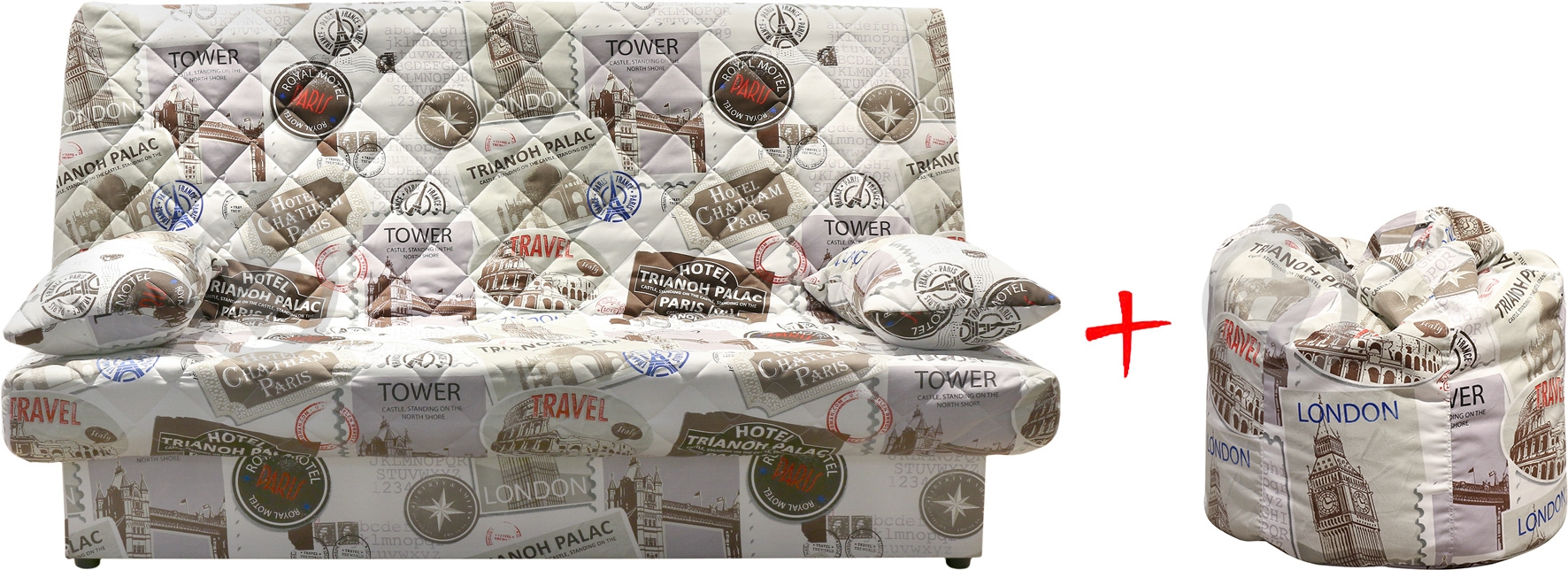 Диван прямой AMF Ньюс + пуф в подарок разноцветный 1930x950x950 мм - фото 1