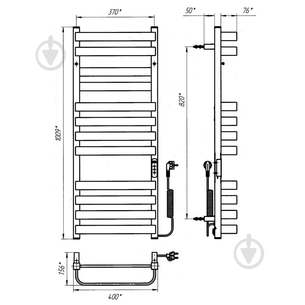 Рушникосушарка електрична Rhein Texas S12 370 х 1000 E R Graphite 200W Wi-Fi - фото 6