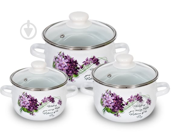 Набор кастрюль Idilia 6 предметов Виола белых с рисунком - фото 1