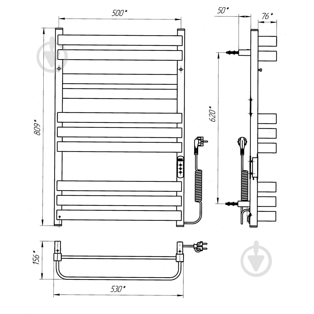 Рушникосушарка електрична Rhein Texas S10 500 х 800 E R PE/MAT RAL9005 250W Wi-Fi - фото 6