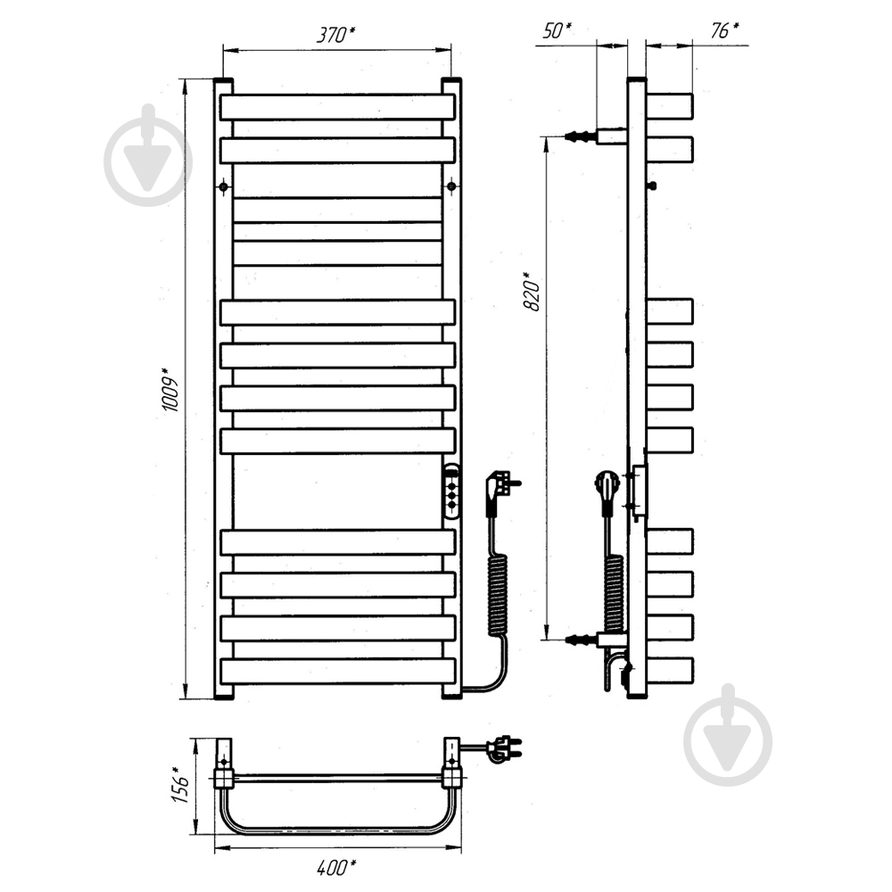 Рушникосушарка електрична Rhein Texas S12 370 х 1000 E R PE/MAT RAL9005 200W Wi-Fi - фото 6