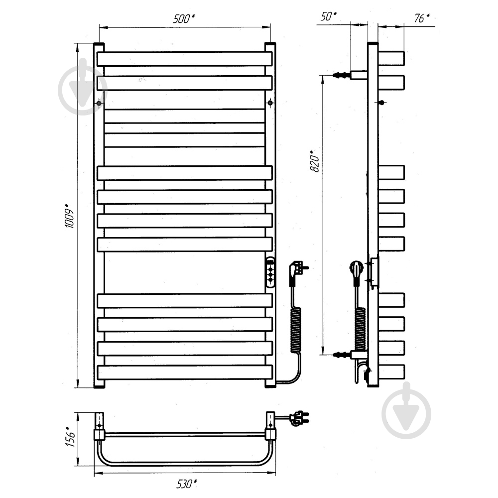 Рушникосушарка електрична Rhein Texas S12 500 х 1000 E R PE/MAT RAL9005 300W Wi-Fi — фото 6