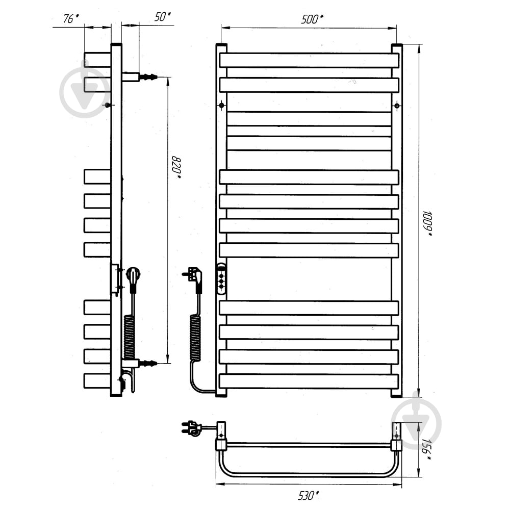 Рушникосушарка електрична Rhein Texas S12 500 х 1000 E L PE/MAT RAL9005 300W Wi-Fi — фото 6