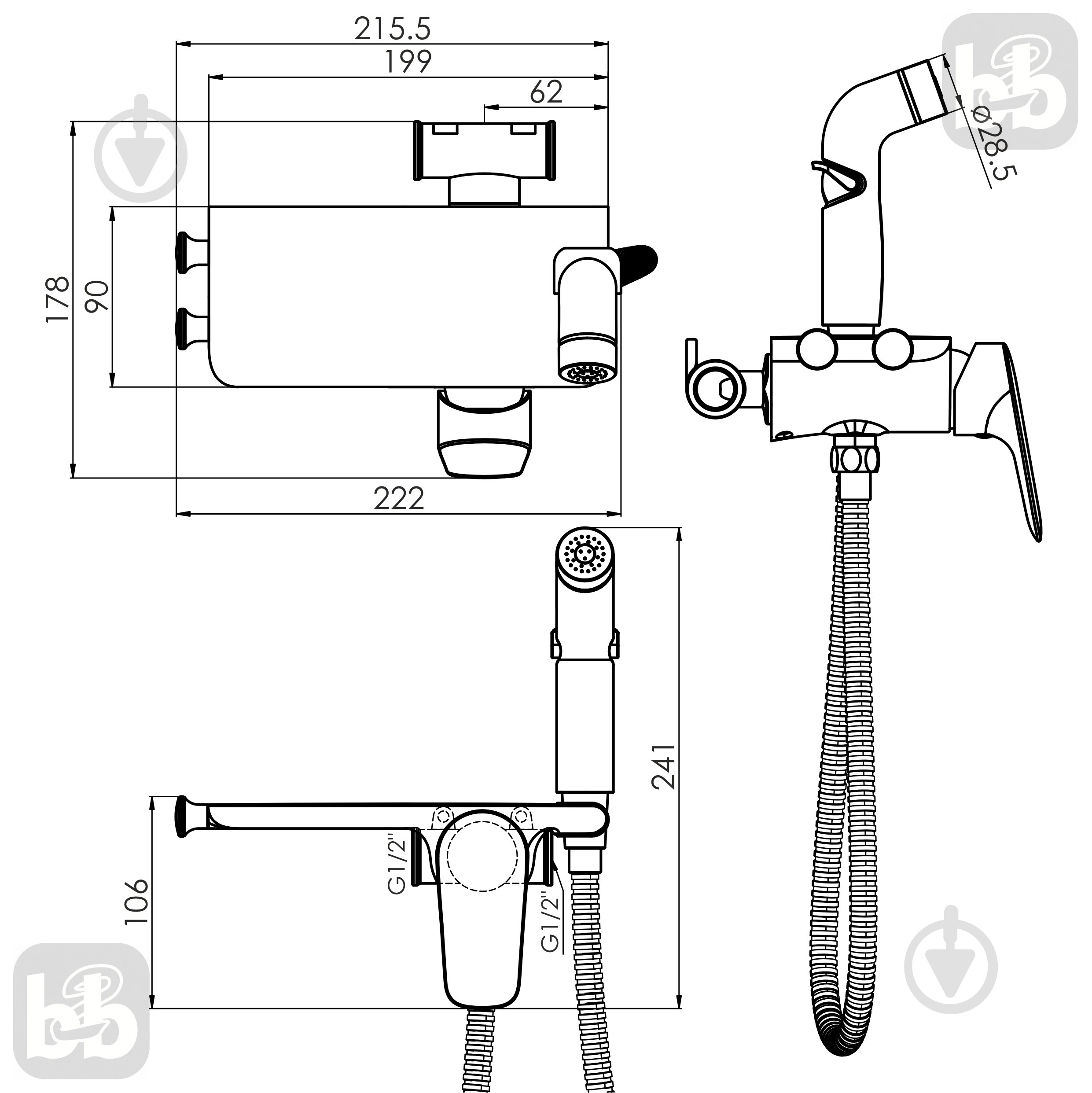 Гигиенический душ Imprese PERLA скрытого монтажа, черный матовый - фото 2 Гигиенический душ Imprese PERLA скрытого монтажа, черный матовый - фото 2