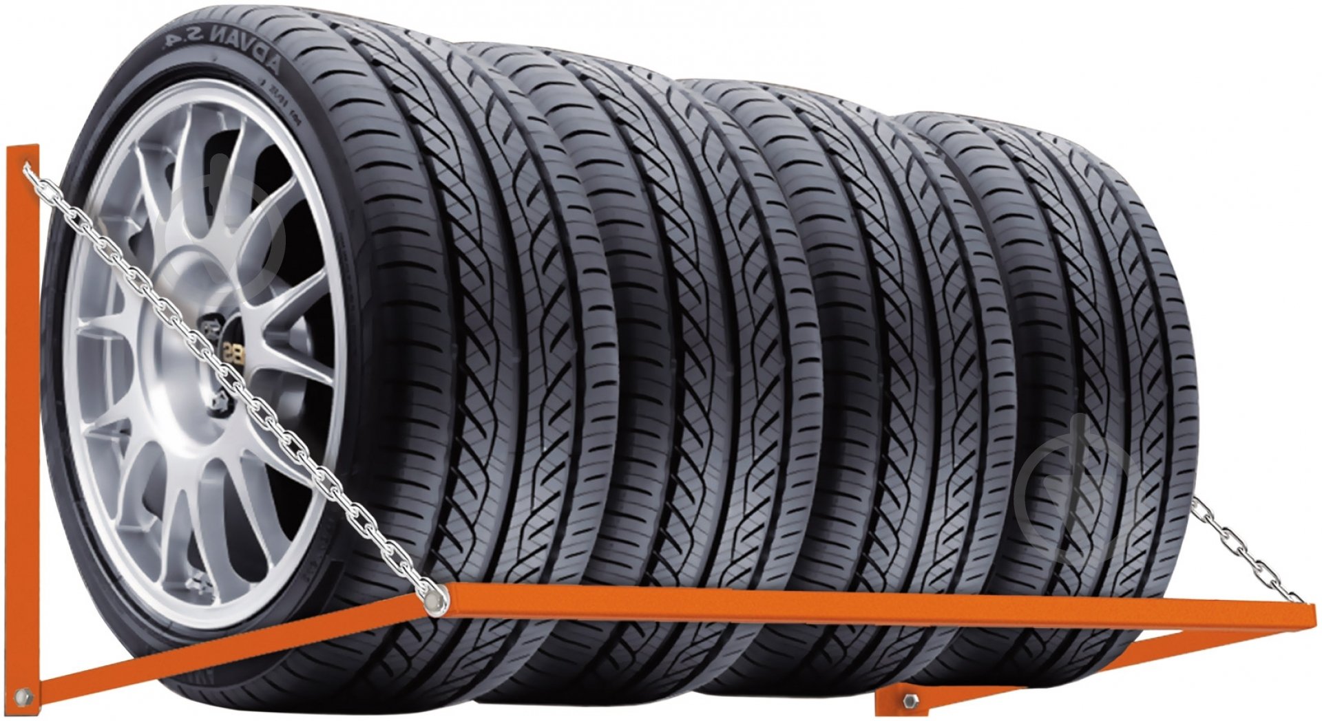 Стелаж для зберігання шин і коліс 500x1200x590 мм Kolchuga помаранчевий зі сріблястим - фото 1
