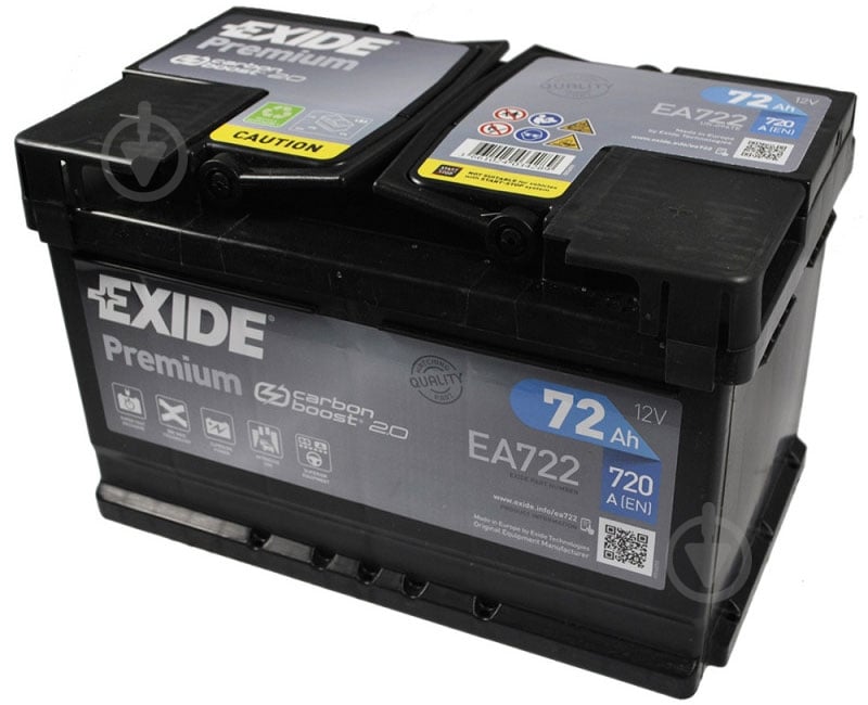 ᐉ Акумулятор автомобільний EXIDE Premium 72Ah 720A 12V EA722 «+