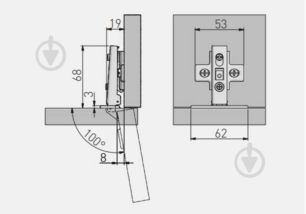 Петля накладная GTV 100° Clip-On без доводчика ZP-CONL09-BE - фото 2