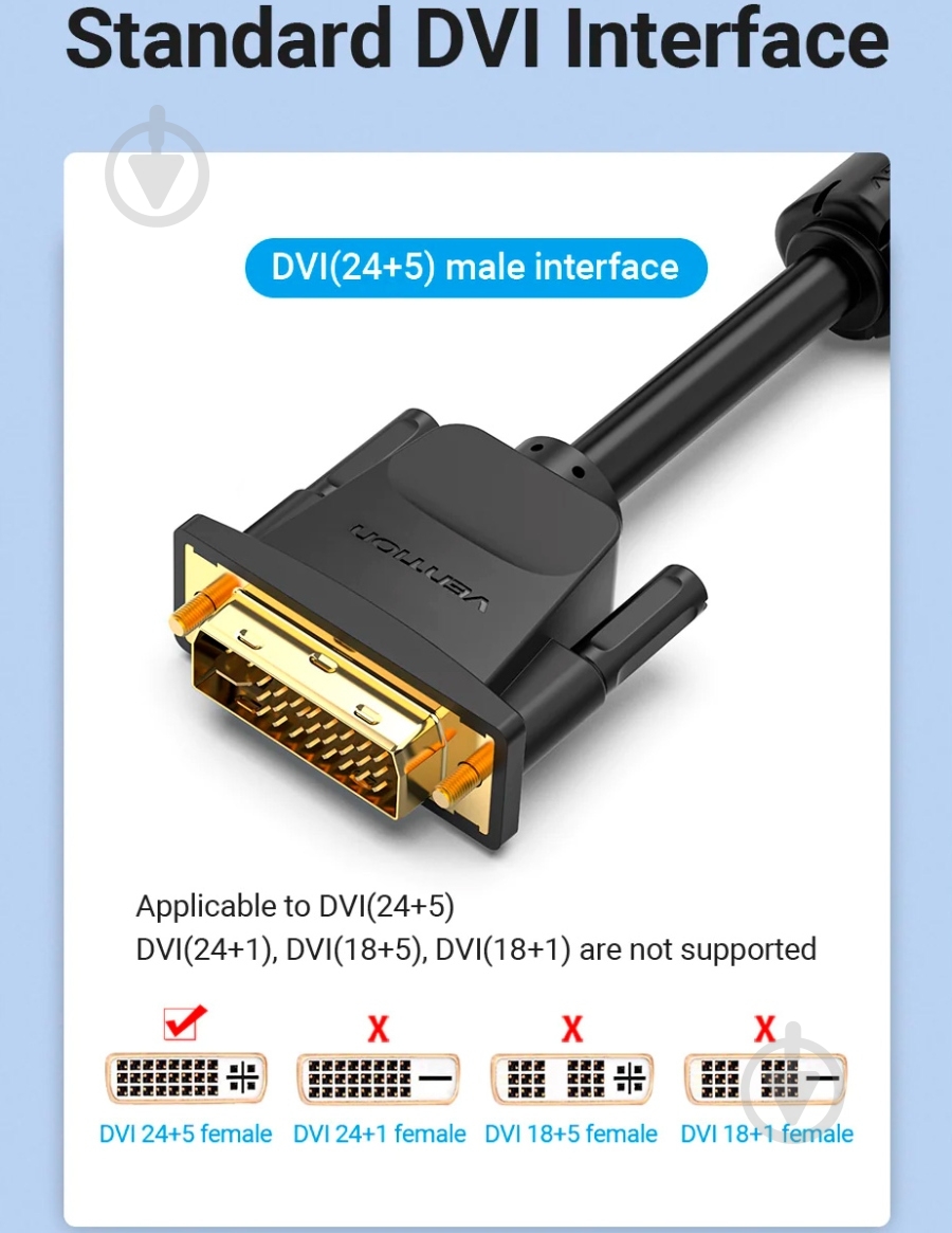 Кабель Vention DVI (24+5) M - VGA M 3 м черный (EACBI) - фото 3 Кабель Vention DVI (24+5) M - VGA M 3 м черный (EACBI) - фото 3