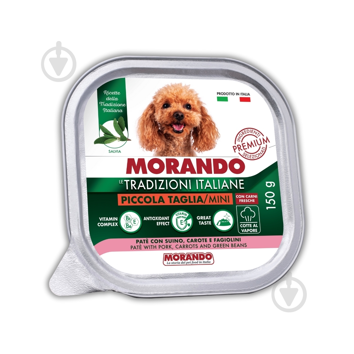 Корм вологий Morando Tradizioni для собак паштет із свининою, морквою та стручковою квасолею 150 г - фото 1 Корм вологий Morando Tradizioni для собак паштет із свининою, морквою та стручковою квасолею 150 г - фото 1