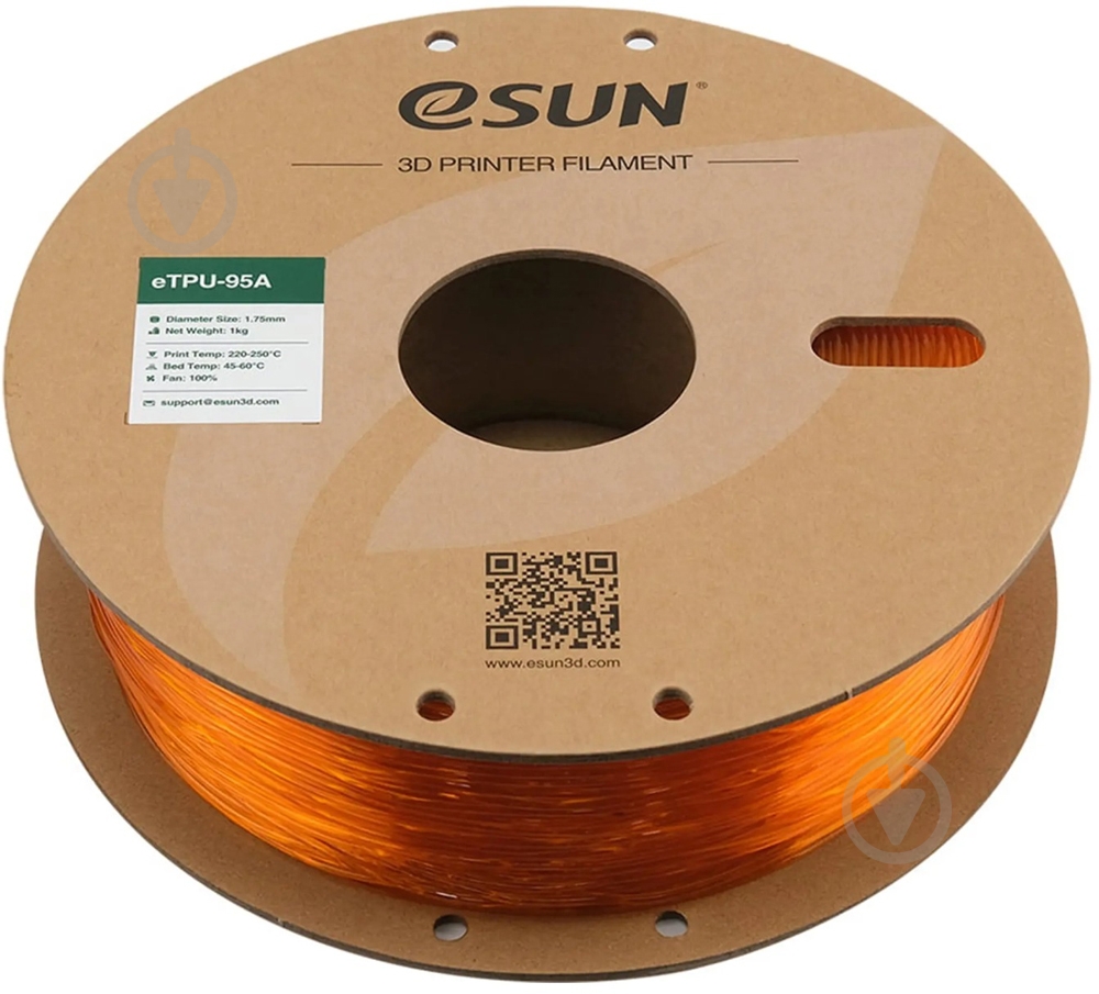 Пластик для 3D-принтера Esun eTPU-95A Filament 1 кг 1.75 мм прозрачный оранжевый (ETPU-95A175GO1) - фото 1 Пластик для 3D-принтера Esun eTPU-95A Filament 1 кг 1.75 мм прозрачный оранжевый (ETPU-95A175GO1) - фото 1