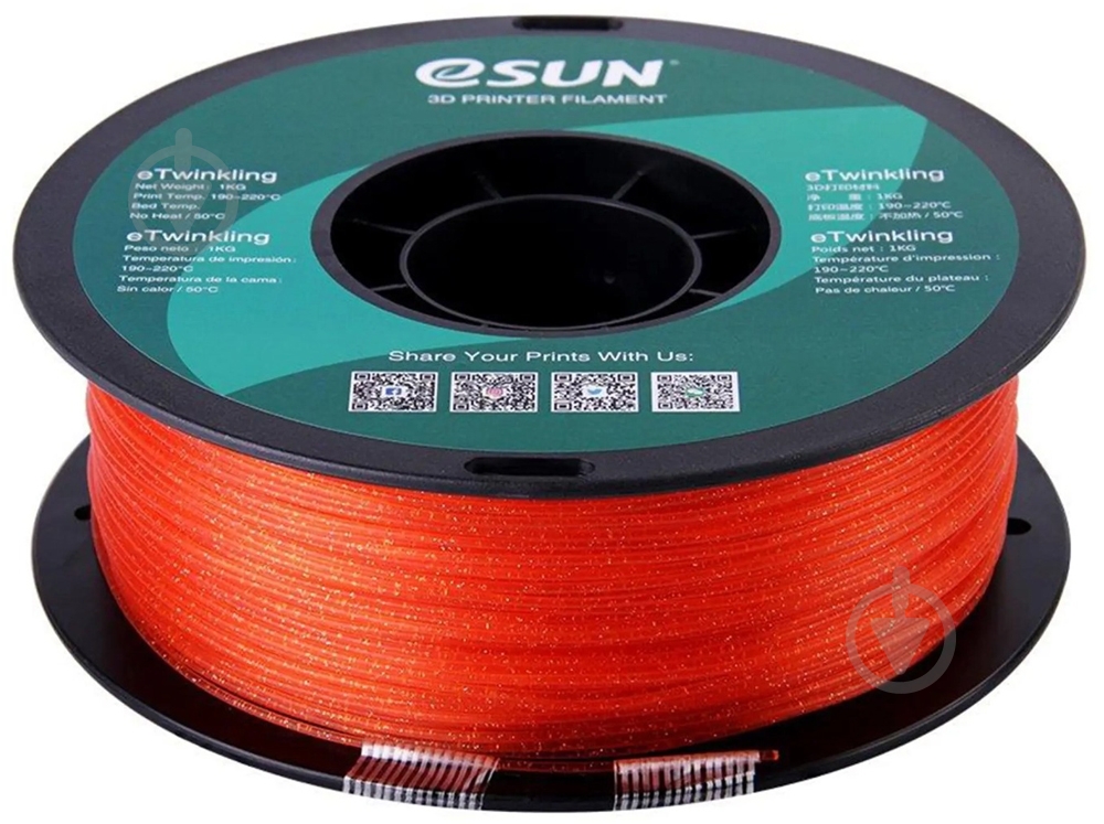 Пластик для 3D-принтера Esun eTwinkling Filament 1 кг 1.75 мм оранжевый (ETWINKLING175WO1) - фото 1 Пластик для 3D-принтера Esun eTwinkling Filament 1 кг 1.75 мм оранжевый (ETWINKLING175WO1) - фото 1