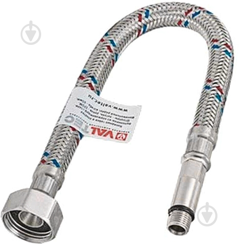 Шланг Valtec для воды М10х18 - Г1/2 "120 см VALTEC Сталь, стальной точеный ниппель, 12.5мм - фото 1