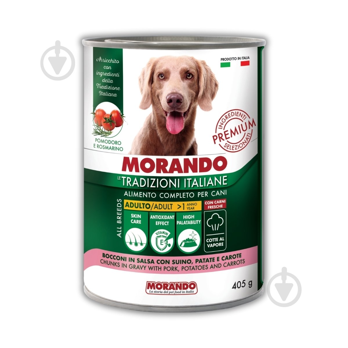 Корм влажный Morando Tradizioni для собак кусочки в соусе со свининой, морковью и картофелем 400 г - фото 1 Корм влажный Morando Tradizioni для собак кусочки в соусе со свининой, морковью и картофелем 400 г - фото 1